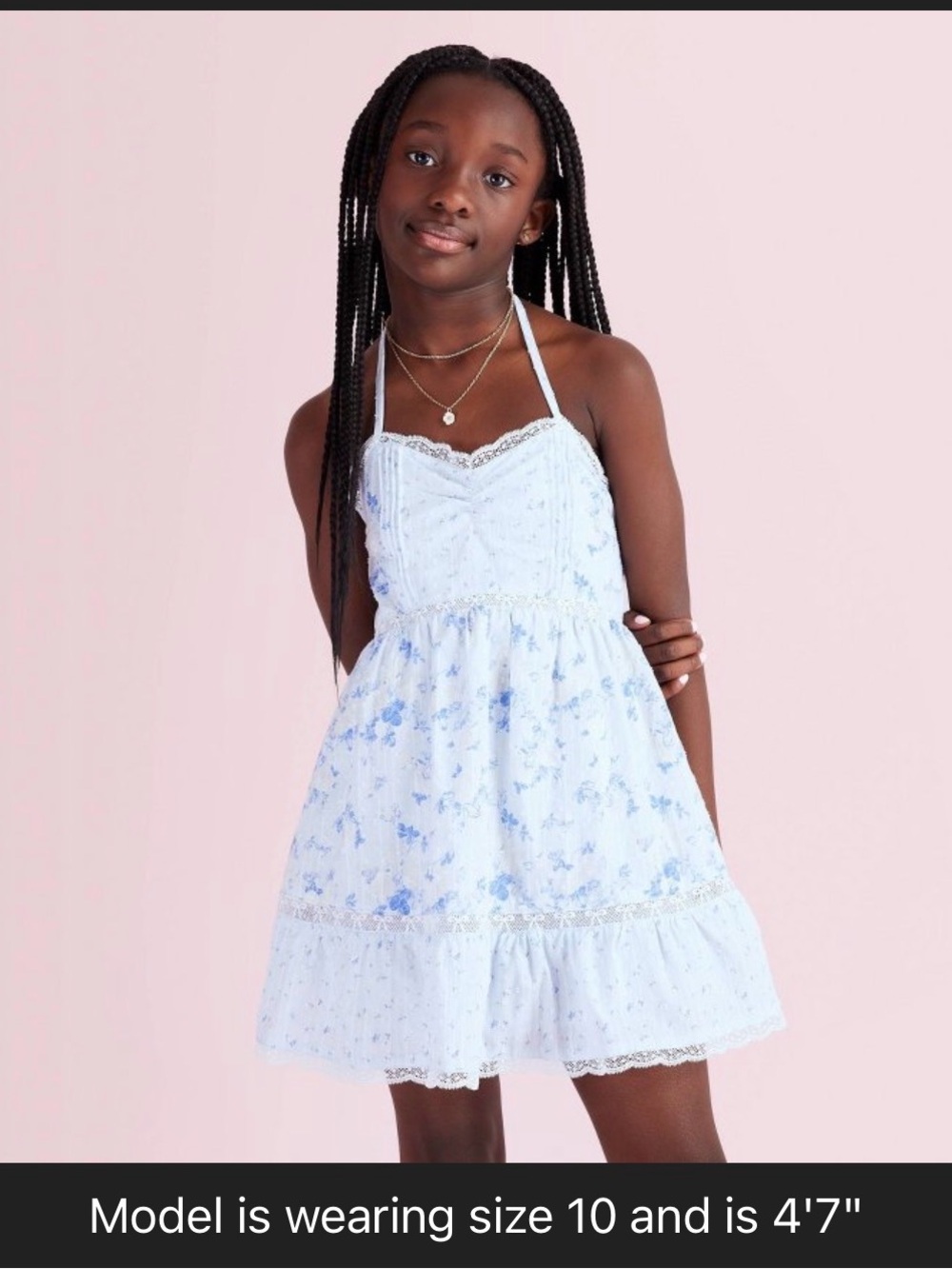 LoveShackFancy Light Blue Floral Halter Dress
